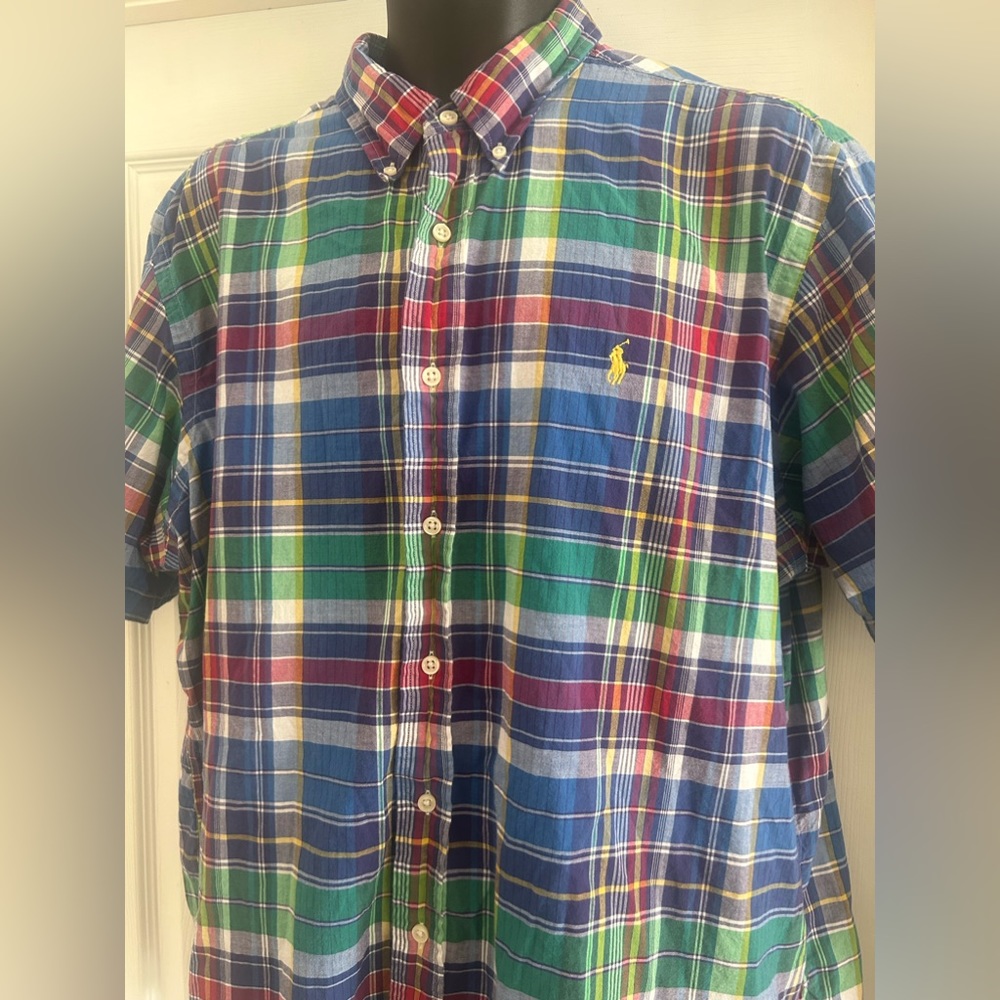 Men’s Ralph Lauren Classic Fit Cotton Short Sleeve Button Up Plaid Shirt XXL